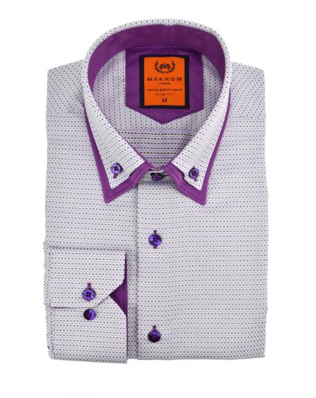 SL 5514 Men's grey & purple double collar long sleeved shirt